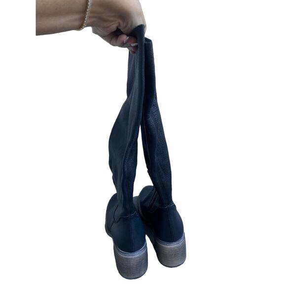 Free People Boot Essential Tall Leather Slouch Knee 38 Block Heel NEW - Picture 6 of 6